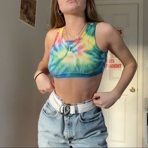 Tie Dye Waffle Knit Racer Crop